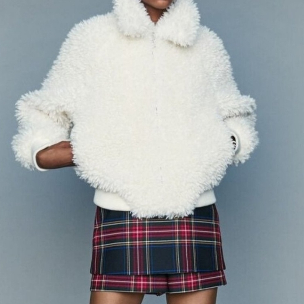 Maje Cropped Faux Shearling Sherpa Teddy Jacket